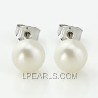 925 silver stud earrings with 7-7.5mm white button pearls